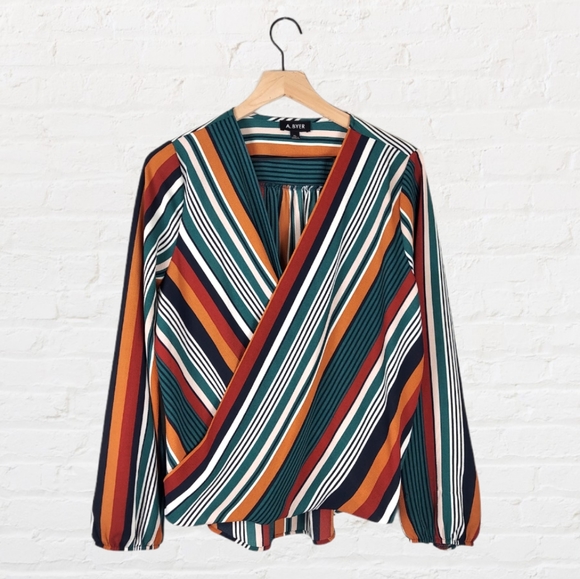 A. Byer Tops - A Byer Multicolor Striped Wrap Blouse